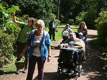 Out in the arboretum with staff and participants from Yercombe Lodge