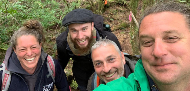 Olivia, Dan C, Mark and Dan L out in the field